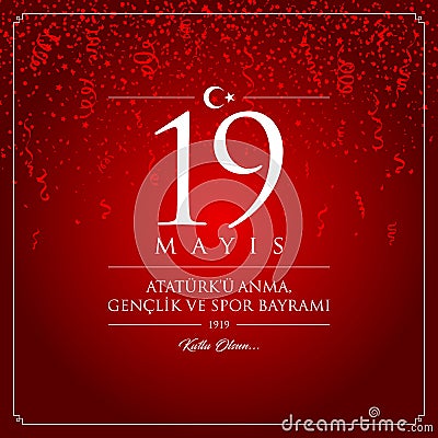 19 May, Commemoration of Ataturk, Youth and Sports Day Turkey celebration card. Vector Illustration